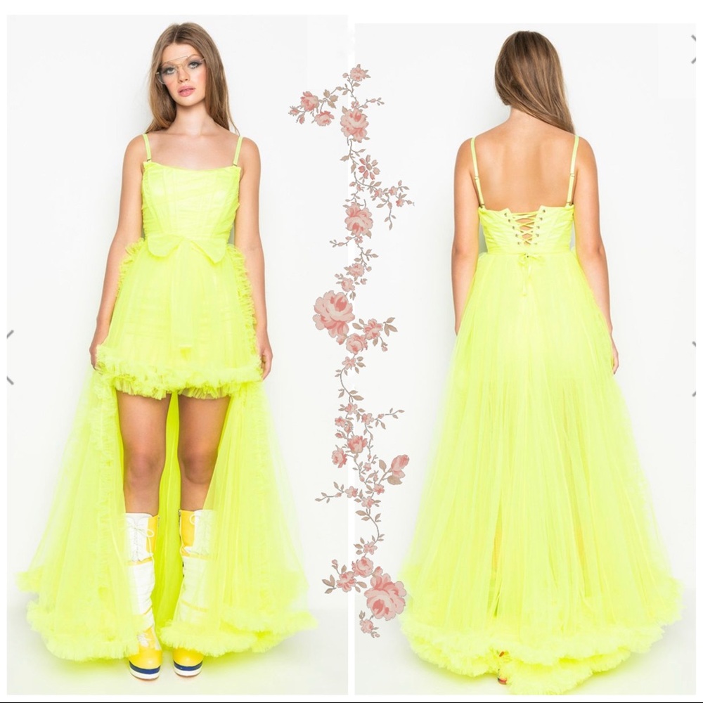 AKIRA Neon Yellow High Low Dress
